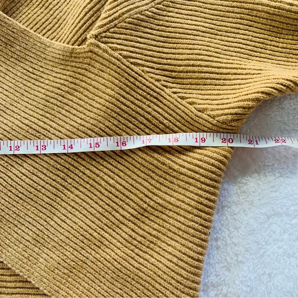 Lush Camel Colored Faux Wrap Crisscross Vneck Knit Chunky Sweater | Medium - Picture 6 of 7